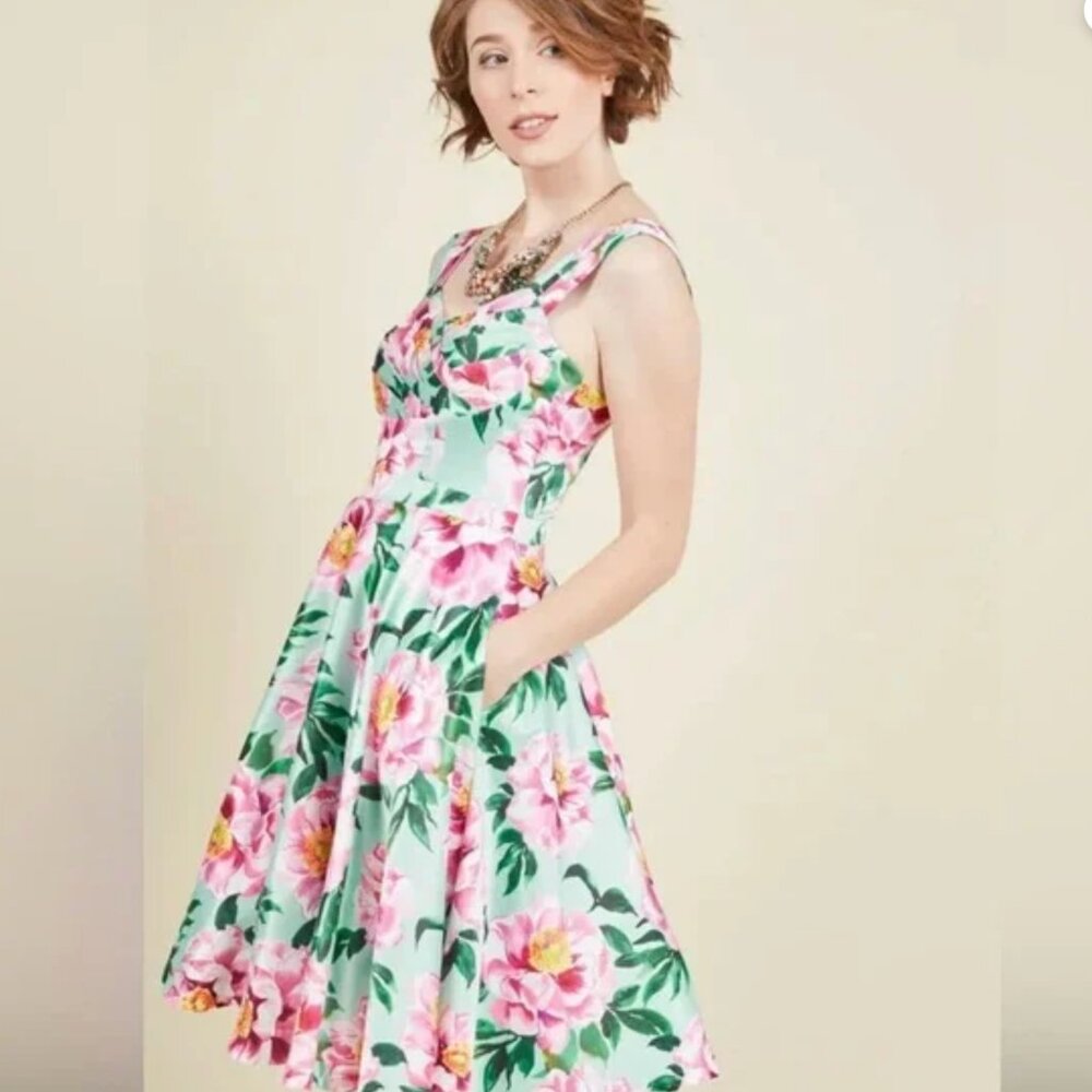 Modcloth Elegance My Way Pink Satin Floral Dress